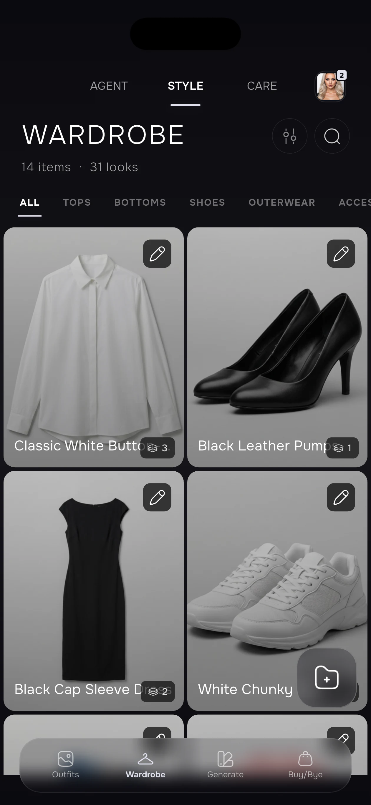 Garde-robe numérique organisée dans SELION.AI